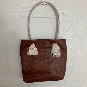 Scarleton Women's Large Tote Bag Brown Faux Ostrich Pattern Purse Handbag Fringe